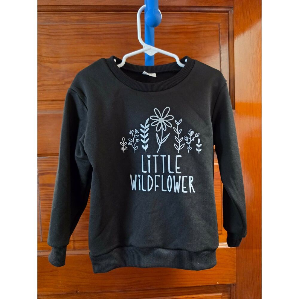 Girls 2-3Y Black Little Wildflower Floral Graphic Crewneck Sweatshirt
